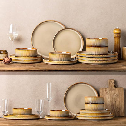 Ceramic Dinnerware Set for 8, 24-Piece Plates and Bowls Set | Lightweight - Image 7
