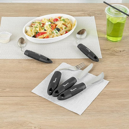 Restaurantware Adaptive Utensils - 1 count Stainless Steel, 9.84 x 5.12 x 1.57 Inches, Ergonomic Eating Aids, Non-Slip Utensil Set for Arthritis, Secure Grip Design, Black