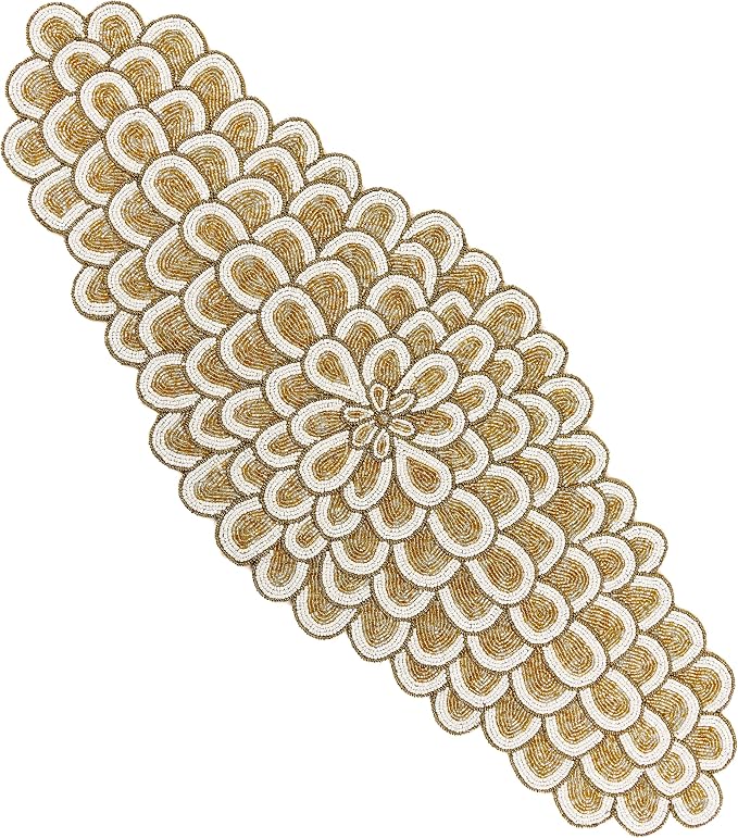 Gold Beaded Table Runner, 36 in, Farmhouse Holiday Décor | 13x36 in, 85% glass by CLEENTABLE