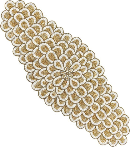 Gold Beaded Table Runner, 36 in, Farmhouse Holiday Décor | 13x36 in, 85% glass by CLEENTABLE