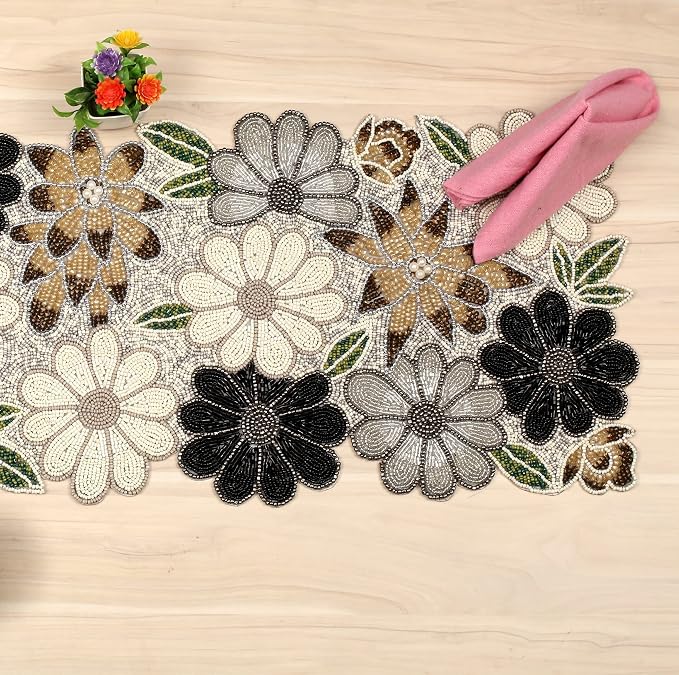 Lightnpro Floral Handmade Decorative Thanksgiving Christmas Beaded Table Runner - Image 6
