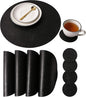 Set of 6 Embossed PU Leather Placemats, Waterproof Coffee Coasters, Kitchen Table Mats, Easy to Wipe Off for Dining Round Table