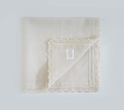 Fingercraft Dinner Napkins Cloth Cotton Blend 12 Pack Premium Quality Mitered Corners Small Table Napkins with Classic Ivory Lace 12 inch Size for Every Day Use in Home and Restaurant Ivory