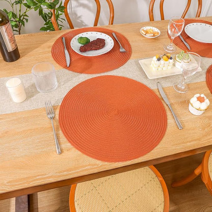 SHACOS Round Placemats Set of 6 Polyester 15 inch Round Braided Place Mats - Image 6