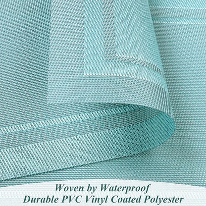 SHACOS Woven Vinyl Placemats Set of 4 Wipe Clean Place Mats for Dining Table Heat Resistant PVC Weave Table Mats Indoor Outdoor (4, Frame Light Turquoise)