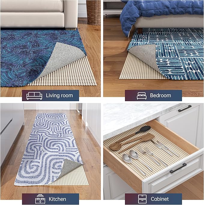Non-Slip Rug Pad Gripper 4x6 Feet, Anti Skid Mat for Under Area Rugs, Keeps Rugs in Position and Safe, Thick Cushioned Carpet Pad for Hardwood Floors Protection