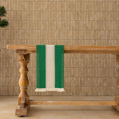 Keketoarrange Christmas Green Boho Table Runner 12x60 Inch | Woven Burlap - Image 4