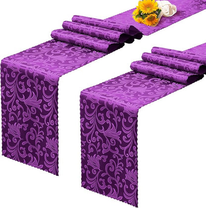 RUDONG M Purple Satin Table Runners, 12 x 108 Inch, 2 Pack | Long Silky Damask by RUDONG+M