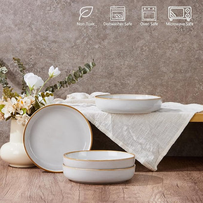 E-far Stoneware Pasta Bowls Set of 4, 35oz Double Reactive Glaze | Wide & - Image 2