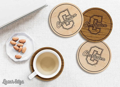 LazerEdge College of Charleston Cougars Wooden Coaster Set - Maple Wood - Officially Licensed Product - 4-Pack