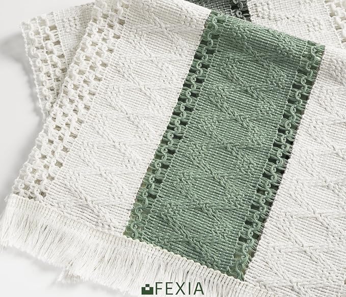 Sage Green Boho Placemats Set of 4 Table Mats Farmhouse Dining Decor | 12x20" - Image 3
