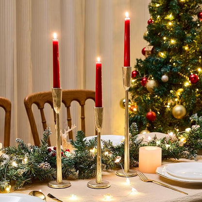 Cast Iron Taper Candle Holder Set of 3, Heavyweight Tall Candlestick Holders, Antique Gold, for Fireplace Mantle & Dining Table, Versatile Decor for Wedding, Holiday, Home & Christmas