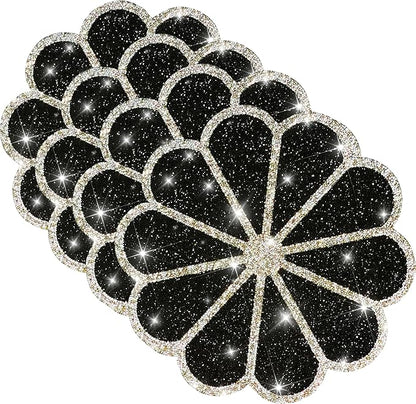 Washable Waterproof Diamond Circle Placemats for Round Tablescape Decor for Dinner and Kitchen Bling Placemats for Weddings & Special Events (Black)-4PCS