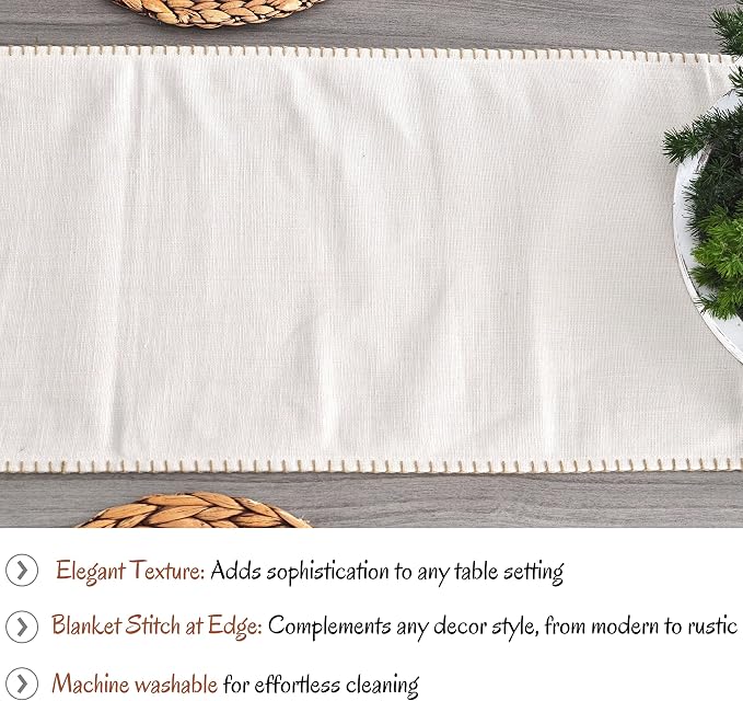 Dining Table Placemats with Decorative Stitched Edge Textured Organic Cotton - Image 4