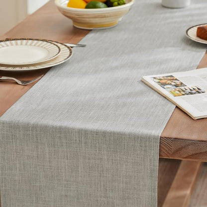 Rustic Cotton Linen Table Runner, 13x90 Inches Light Grey | Farmhouse Style - Image 3