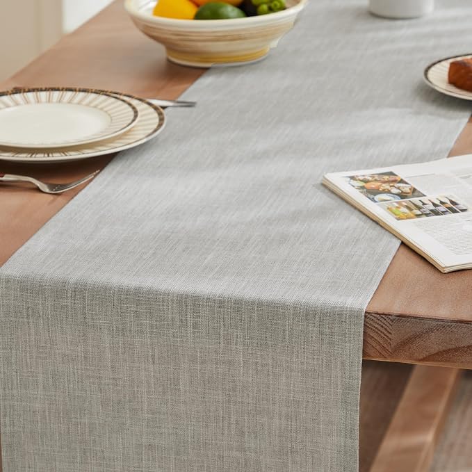Rustic Cotton Linen Table Runner, 13x108 Inches Light Grey | Farmhouse Style - Image 3