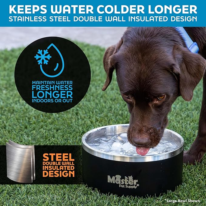 Master Pet Supply Stainless Steel Dog Bowls - 64 oz, Heavy Duty - Mango Tango, Double Wall Extra-Thick Insulated, Non-Slip Pet Water Bowl for Dogs, Cats & Pets, Anti Rust Metal, Dish Washer Safe