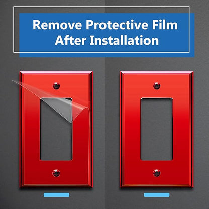 LIDER Reflective Acrylic Decorator Wall Plate, Mirrored Light Switch Plate, Plexiglass Outlet Cover, Acrylic Glass, Oversized 1-Gang 5.25" x 3.44", LWP-31O-ARD5P, Red, 5 Pack