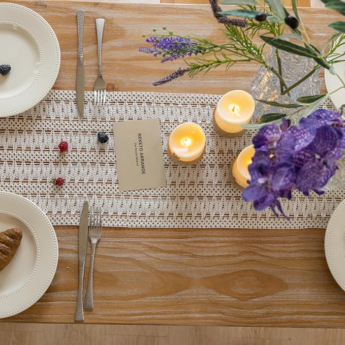 Keketoarrange Boho Macrame Table Runner 12x36 Inch | Woven Burlap Rustic Runner - Image 5