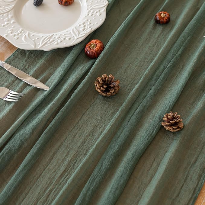 10Pcs Forest Green Cheesecloth Table Runner 120 Inches - Image 4