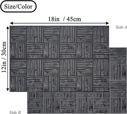 Placemats Set of 6 Plastic Vinyl Place Mats for Dinner Table, No-Slip Wipeable Table Mats Daily Use Patio Kitchen Decoration (18"x12", Black)