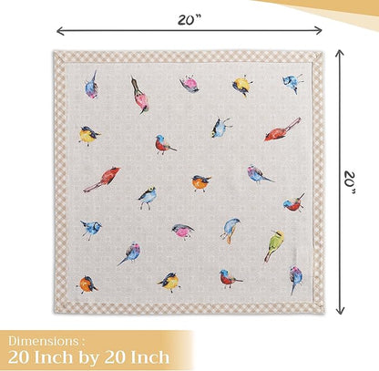 Maison d' Hermine Cloth Napkins Set of 4 100% Cotton Everyday Reusable Square Napkins Cloth Washable, Dinner, Party, Wedding, Restaurant, Spring/Summer (Birdies On Wire, 20" x 20")