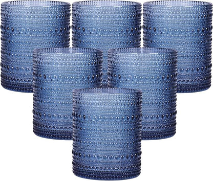 Moretoes 10oz Blue Hobnail Drinking Glasses Set of 6 Cocktail Glasses | Vintage by Moretoes