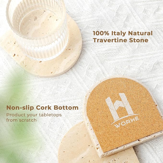 Marble Coaster for Drinks Set of 5 Natural Travertine Coasters for Home Decor - Image 4