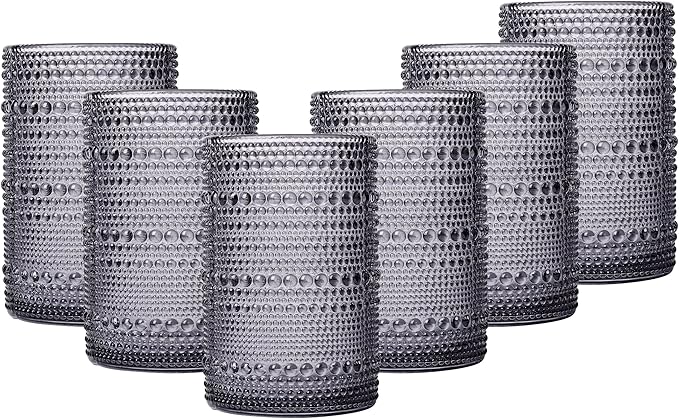 JOVGANK Grey Vintage Hobnail Drinking Glasses Set of 6, Embossed Water Tumbler by JOVGANK