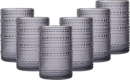 JOVGANK Grey Vintage Hobnail Drinking Glasses Set of 6, Embossed Water Tumbler by JOVGANK