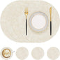 homing Round Faux Leather Placemat and Coaster 4 Packs, Washable Heat Resistant Dining Place Mats, Wipeable Double-Sided Table Mats for Indoor and Outdoor, Diameter 13 and 3.93 inch, Beige