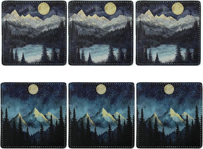 Marble Coasters Square Leather Drinks Coaster Set - Image 2