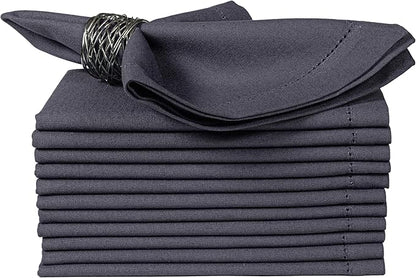 Bedding Craft Cotton Cloth Dinner Napkins Set of 12 – 18x18 Steel Grey with Hemstitched Mitered Corners – Machine Washable Reusable Napkins for Thanksgiving & Christmas