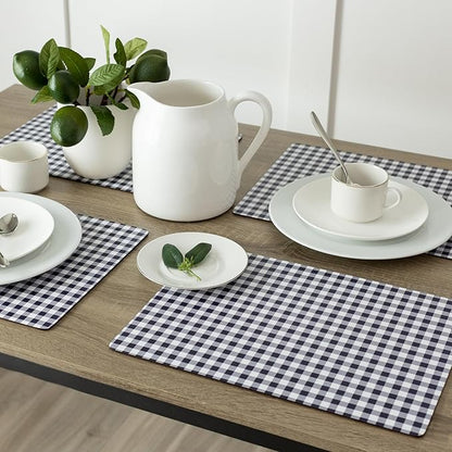Benson Mills Cork Placemats Set of 4, Thick Cork Place Mats for Kitchen and Dining Tables, Easy Clean Table Mats (12" x 16" Rectangular Set of 4, Gingham Check Navy)