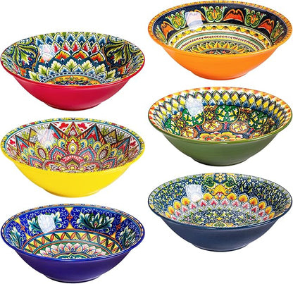 Henten Home Bohemian Ceramic 30 oz Ramen Bowl Set of 6 | Colorful design by HentenHome