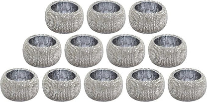 Lightnpro Beaded Napkin Ring Set of 12 - Elegant Decorative Napkin Holder for Dining Table Decor, Weddings, Banquets, Birthday Parties, Thanksgiving, Special Occasion, Holiday & Everyday Use - Silver