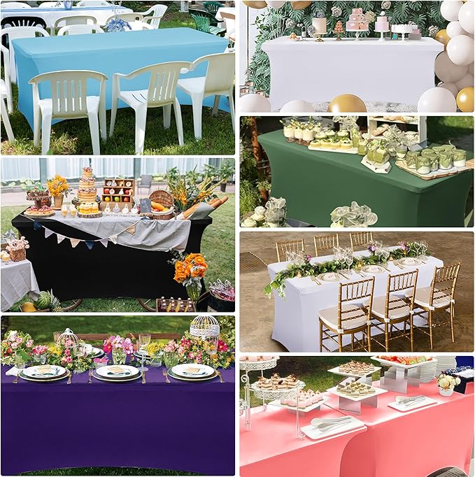 Obstal 8Ft Stretch Spandex Table Cover for Standard Folding Tables - 2 Pack Universal Rectangular Fitted Tablecloth for Party, Banquet, Events, Trade Show (Dark Pink, 96L x 30W x 30H Inches)
