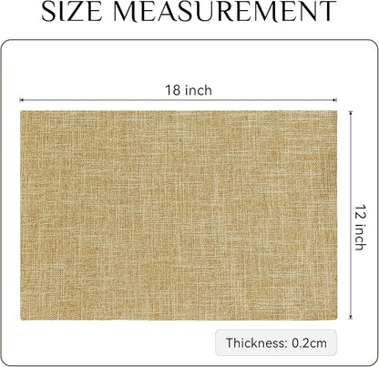 Softalker Faux Linen Placemats Set of 4-12 x 18 Inch, Heat Resistant Double Layered Durable Burlap Farmhouse Place Mats, Non-Slip Washable Rustic Table Mats for Dining, Kitchen, Party（Khaki