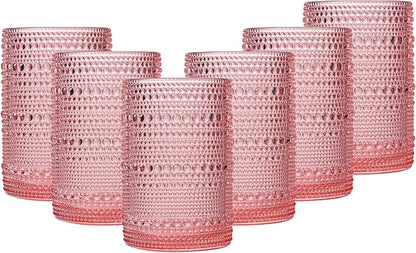 JOVGANK Pink Vintage Hobnail Drinking Glasses Set of 6, Water Tumbler 15oz by JOVGANK