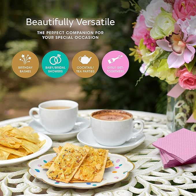 Premium Pink and Gold Party Plates Set - 30 Pack Disposable Plates and Napkins, Ultra-Durable 400GSM, No Soggy Mess