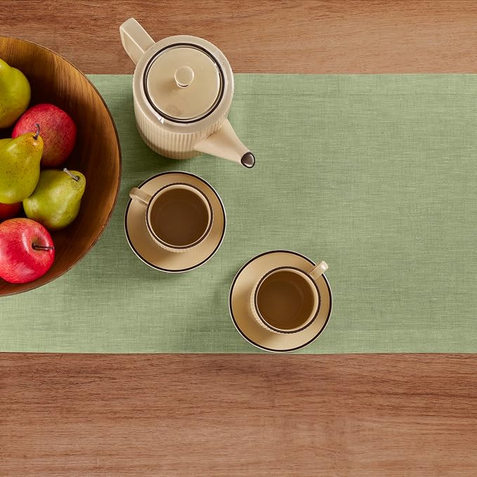 Solino Home 100% Pure Linen Dining Table Runner Olive, Athena 14 x 90 in | - Image 3