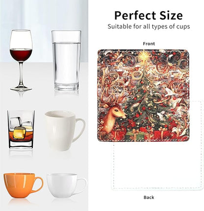 Christmas Coasters Square Leather Drinks Coaster Set - Image 5