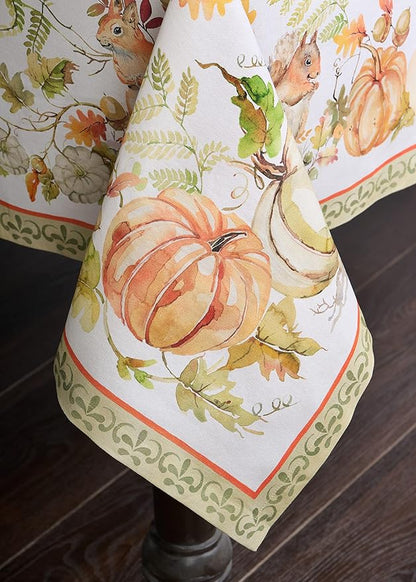 Maison d' Hermine Table Cloth Rectangle Table 100% Cotton 70 x 90 Inches Fall Tablecloth Reusable Everyday Use for Thanksgiving Christmas Decorations Dining Farmhouse Party (Pumpkin Passion)