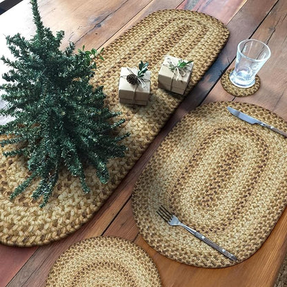Homespice Cookie Dough Jute Braided Oval Table Runner,Country Rustic Decor, Brown 11x36 - Farmhouse Dining Table Accessories - Rich Colors, Easy to Clean, Durable and Protects Furniture