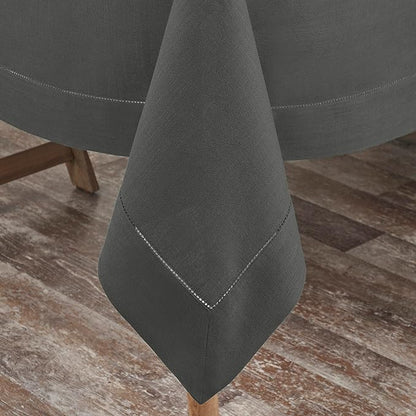D'Moksha Homes Charcoal Grey Linen Tablecloth for Rectangle Tables 60 x 102 Inch - Classic Hemstitch 100% Pure Linen Grey Table Cloth - Machine Washable Dining Tablecloth for Spring, Easter