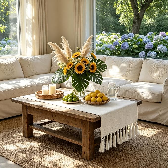 Beige Boho Table Runner 72 Inches Long, 15x72 Linen-Style Farmhouse Table Runner - Image 5