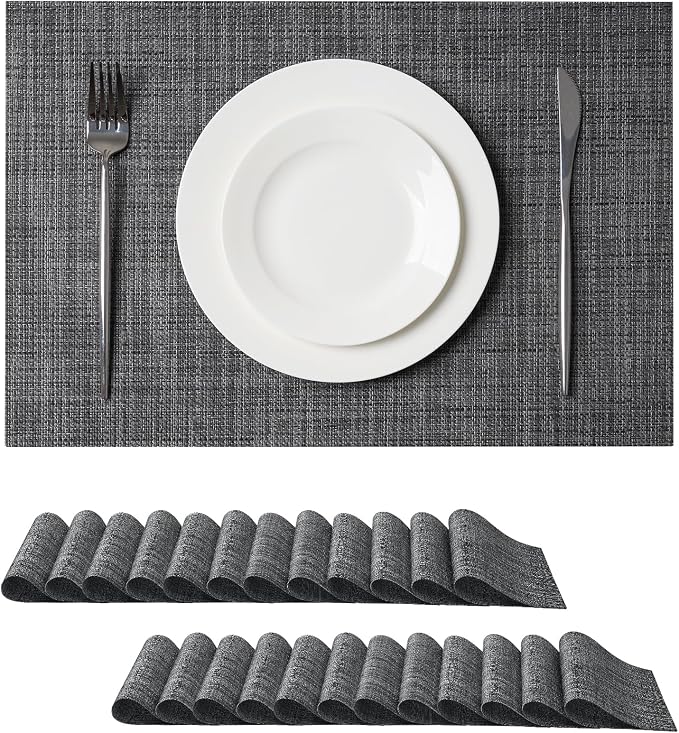 Leetaltree Black and Grey Woven Placemats Set of 24 by Leetaltree-ArtatEveryTable