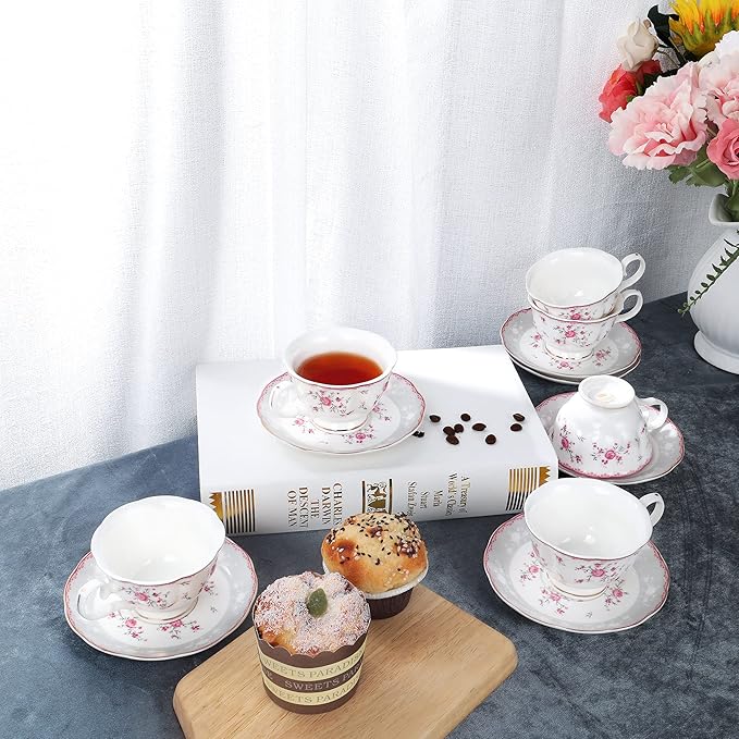 fanquare Pink Rose Tea Cup and Saucer Set - Image 5