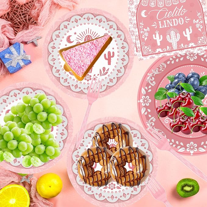 96 Pcs Pink Cielito Lindo Party Decorations, napkins and forks, Mexican fiesta - Image 5