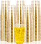 I00000 100 Pack 14 oz Gold Plastic Cups, Disposable Tumblers Gold Glitter Plastic Cups, Disposable Wine Glasses Cocktail Glasses Perfect for Wedding, Mother's Day & Party